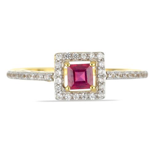 14K GOLD NATURAL GLASS FILLED RUBY GEMSTONE HALO RING